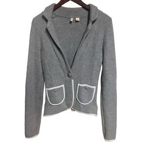 Moth Anthropologie Women's Gray Cardigan Sweater flower buttons Size Small